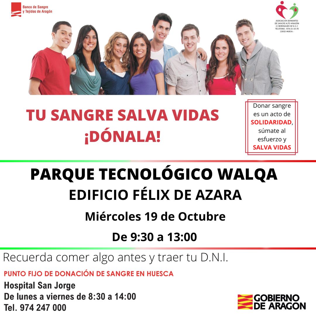 Lee más sobre el artículo 19 OCTUBRE JORNADA DE DONACIÓN DE SANGRE EN EL PARQUE TECNOLÓGICO WALQA